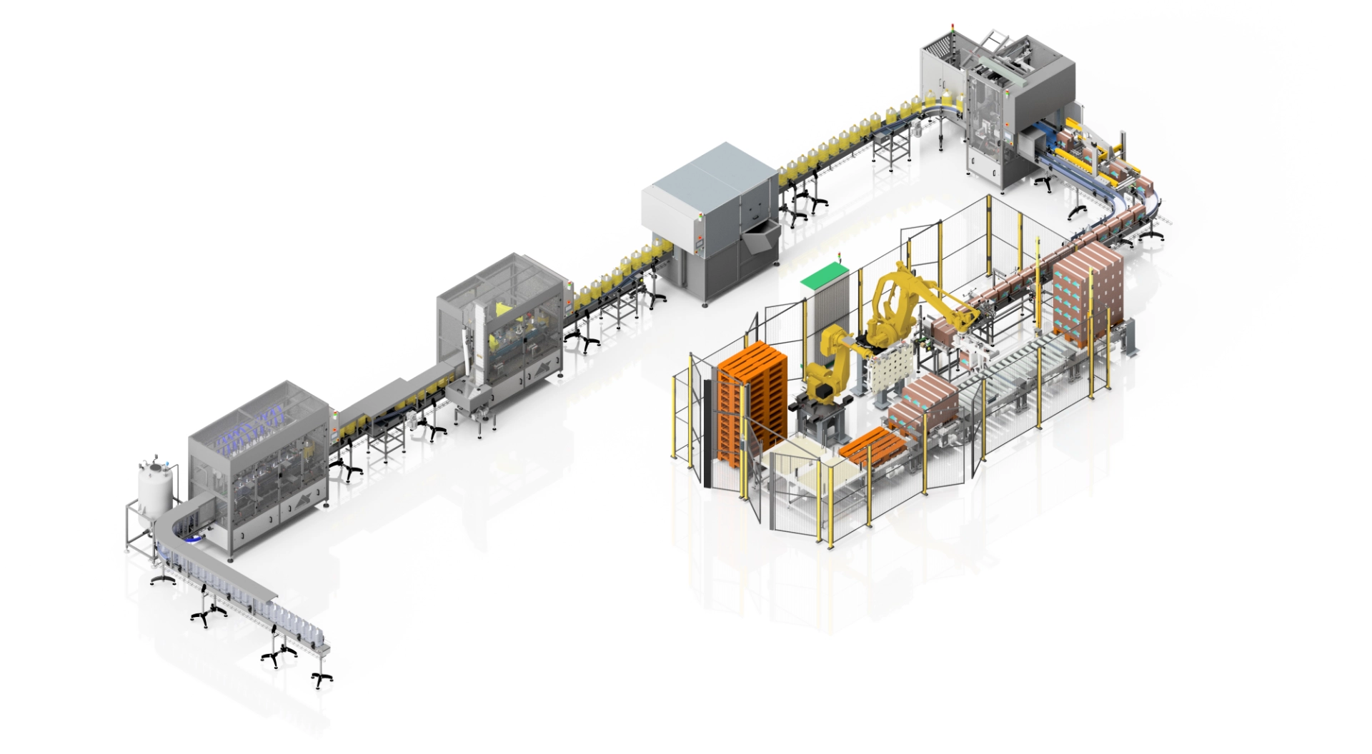 Custom filling, capping and packaging line by ALBERTINA Machinery